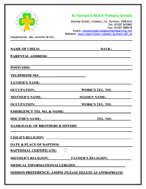 Primary School Admission Form Sample