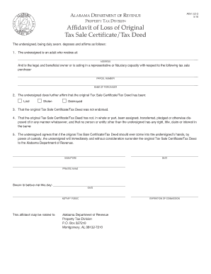 BAffidavitb of Loss of Original Tax BSaleb CertificateTax Deed Revenue Alabama  Form