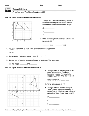 Lesson 2 1 Translations Practice and Problem Solving a B Answers  Form
