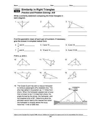 Similarity in Right Triangles Answer Key  Form