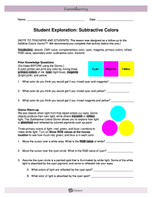Subtractive Colors Gizmo Answer Key  Form