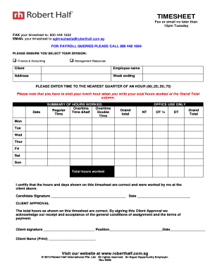 Robert Half Timesheet  Form