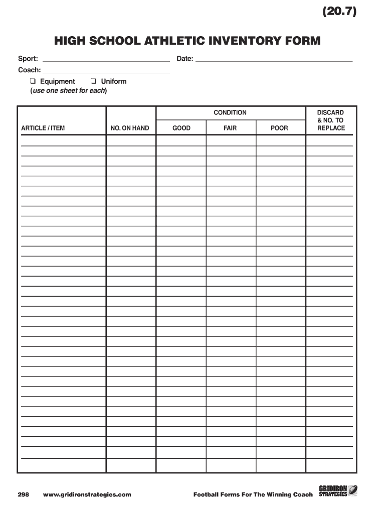 Football Equipment Inventory Spreadsheet  Form