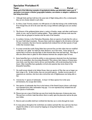 Speciation Practice Answer Key  Form