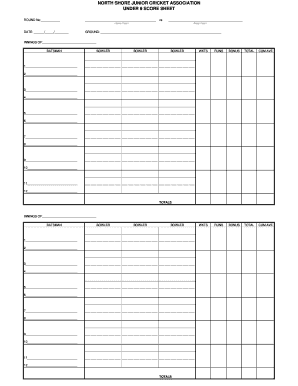 Junior Cricket Score Sheet Template  Form