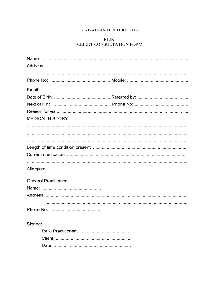 Reiki Consultation Form