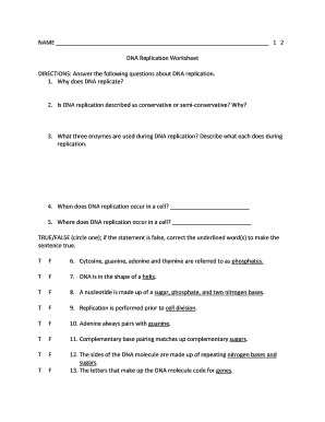 Dna Replication Worksheet Answer Key  Form
