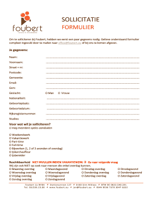 Sollicitatieformulier Voorbeeld PDF