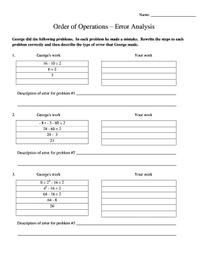 Order of Operations Error Analysis PDF  Form