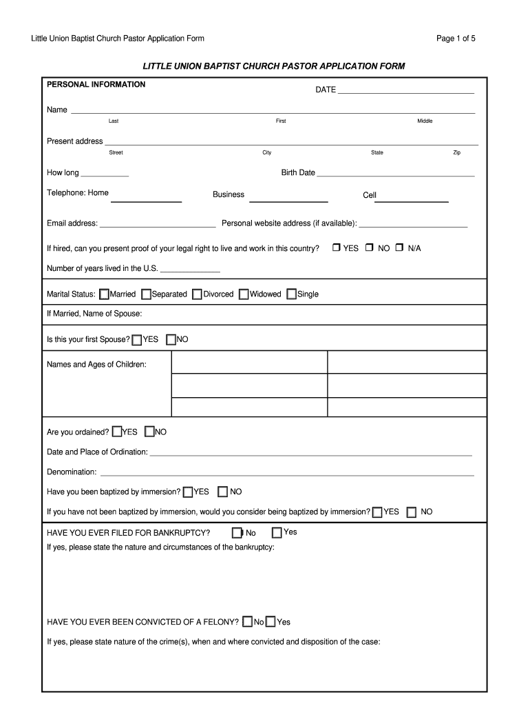 Senior Minister Job Application Template  Form