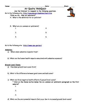 Air Quality Webquest Answer Key  Form