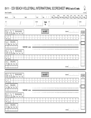 BV11 CEV BEACH VOLLEYBALL INTERNATIONAL SCORESHEET RPS2 Out of 3 Sets Name of Competition Edition Site Court Beach Player No Cev  Form