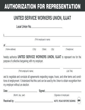 Union Authorization Card Template  Form