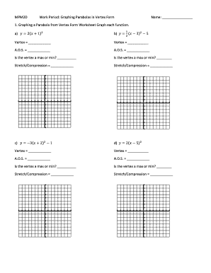 Graphing a Parabola from Vertex Form Worksheet