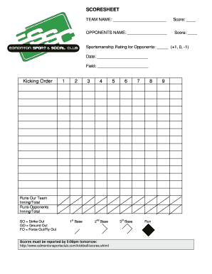 Kickball Score Sheet  Form