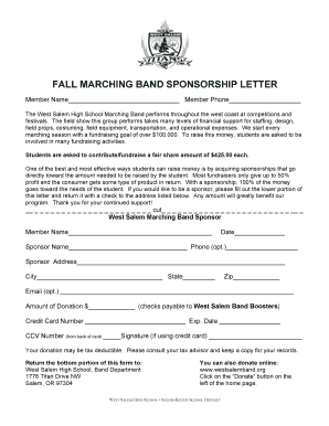 Marching Band Sponsorship Letter  Form