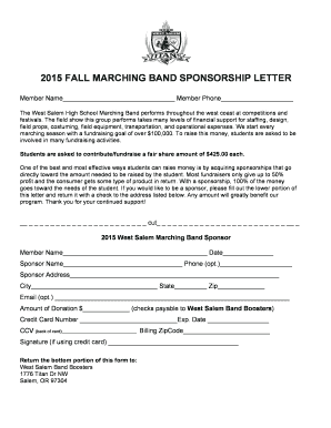 Marching Band Sponsorship Letter  Form