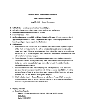 Hoa Meeting Minutes Template  Form