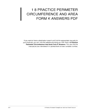 1 8 Perimeter Circumference and Area Form K Answer Key