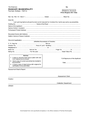 Mutation Fees in Panihati Municipality  Form