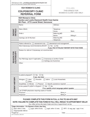 Colposcopy Report Sample  Form