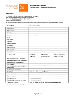 Formulier Nieuwe Werknemer Hoogwoud &amp; Van Haga Hoogwoudenvanhaga