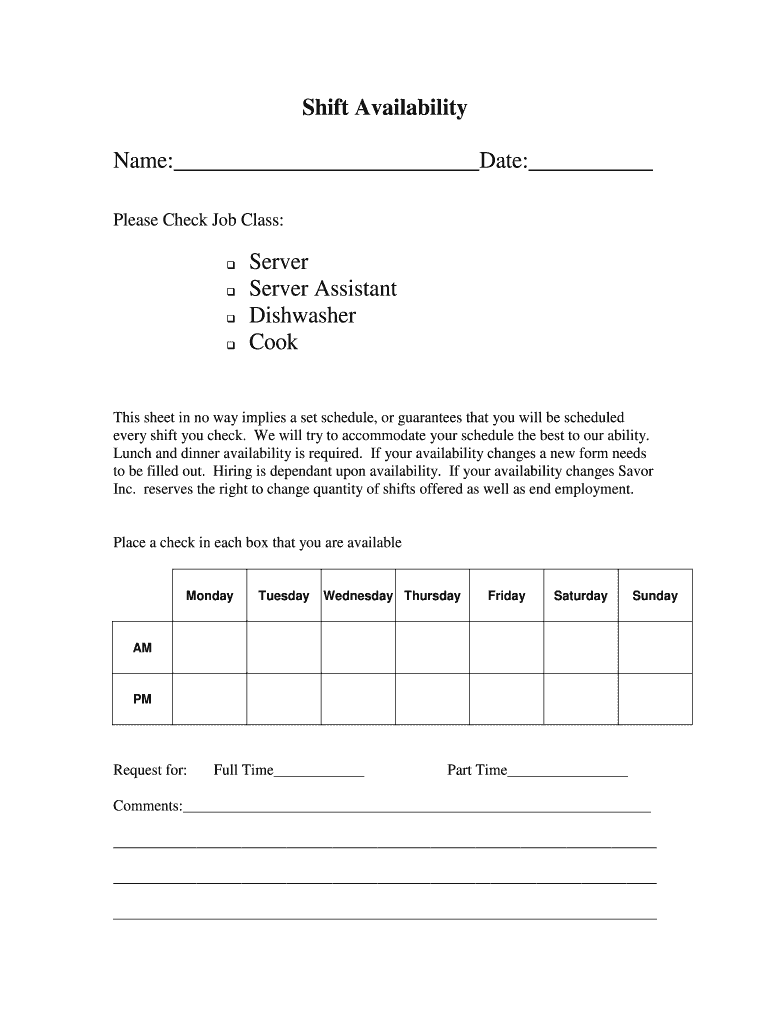 Shift Availability Form