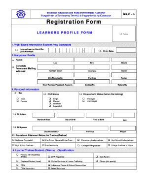 Tesda Registration Form