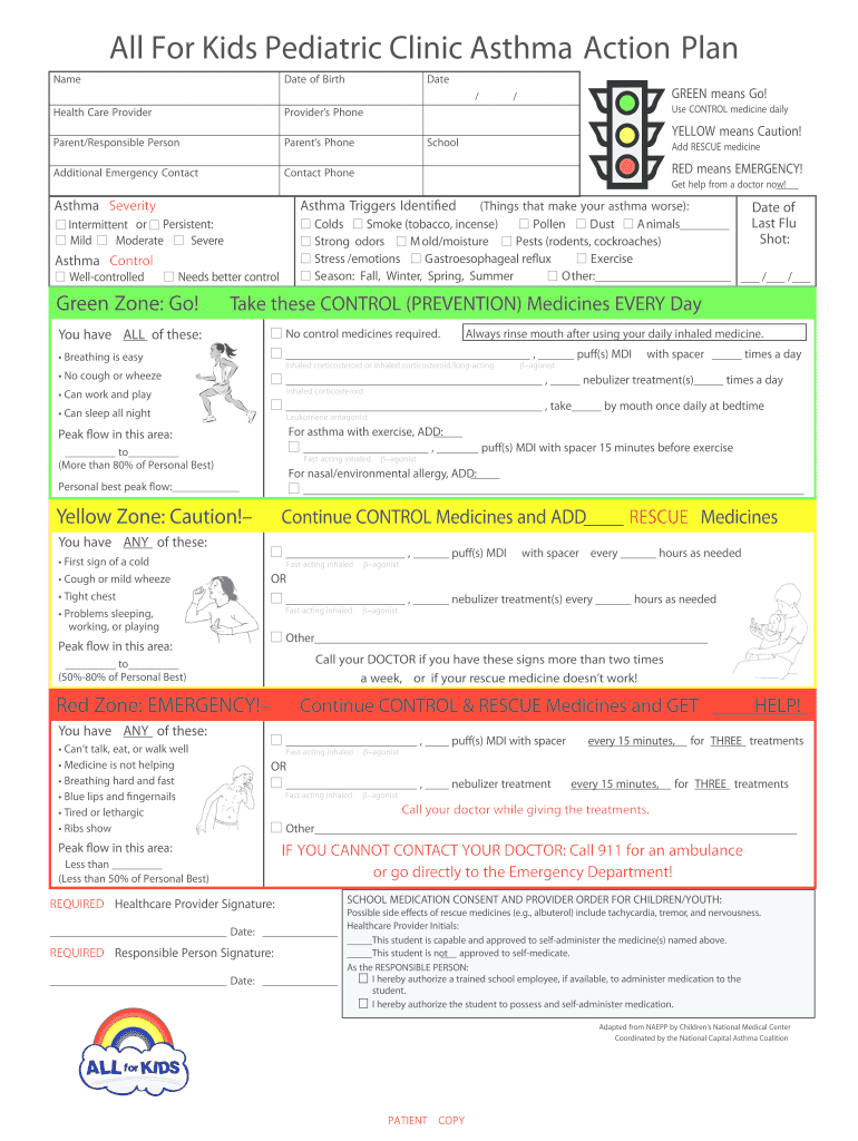 Asthma Action Plan PDF All for Kids Pediatric Clinic Afkpeds  Form