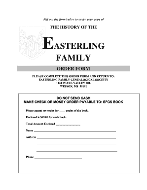 Order Form Easterling Family Genealogical Society Easterling