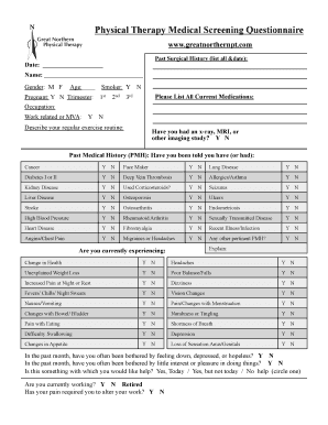Medical Screening Questionnaire  Form