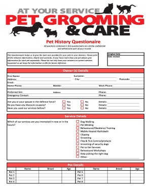 Grooming Questionnaire  Form