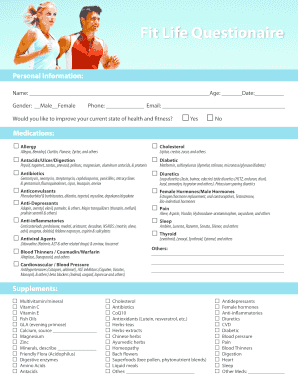 Fit Life Questionnaire Dr Tom Bilella  Form