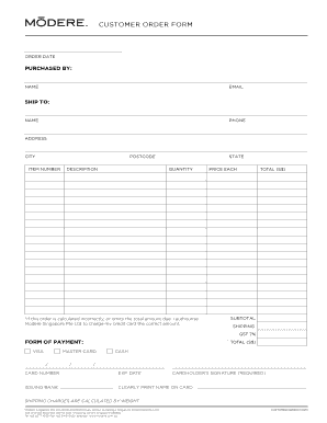 CUSTOMER ORDER FORM MODERE