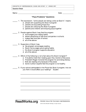 Pizza Problems Answer Key  Form