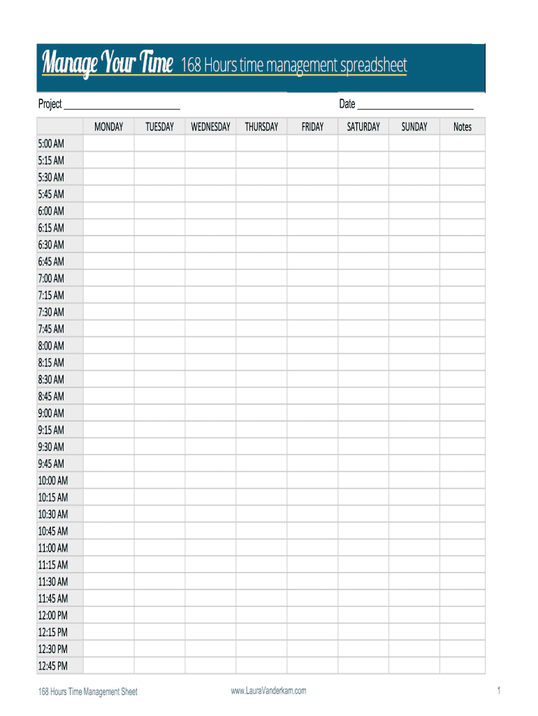 168 Hours Time Sheet  Form