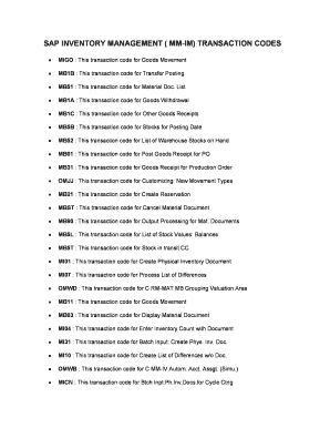 SAP INVENTORY MANAGEMENT MM IM TRANSACTION CODES  Form