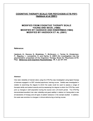 COGNITIVE THERAPY SCALE for PSYCHOSIS CTS PSY Haddock Et Familymentalhealthrecovery  Form