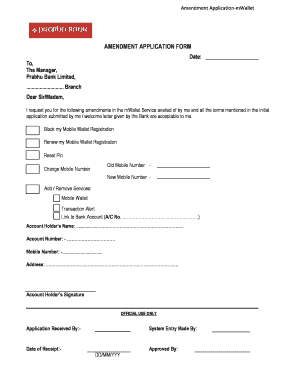 MWallet Amendment Application Form Prabhu Bank