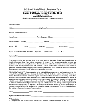 St Michael Youth Ministry Permission Form Date SUNDAY Stmichaelnetcong