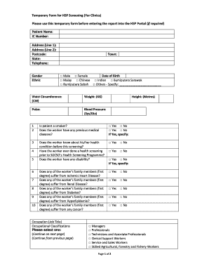 Temporary Form for HSP Screening for Clinics BSehatbbperkesob Sehat Perkeso Gov