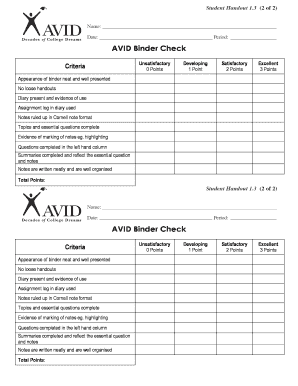 AVID Binder Check  Form