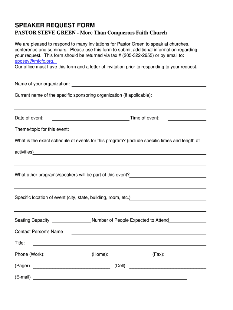 Get and Sign Church Speaker Form