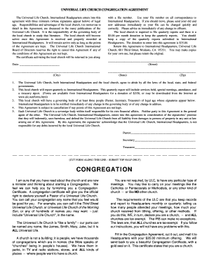 Congregation Agreement Universal Life Church Ulc  Form