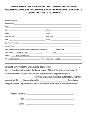 Copy of Application for Registration Covering the Following  Form