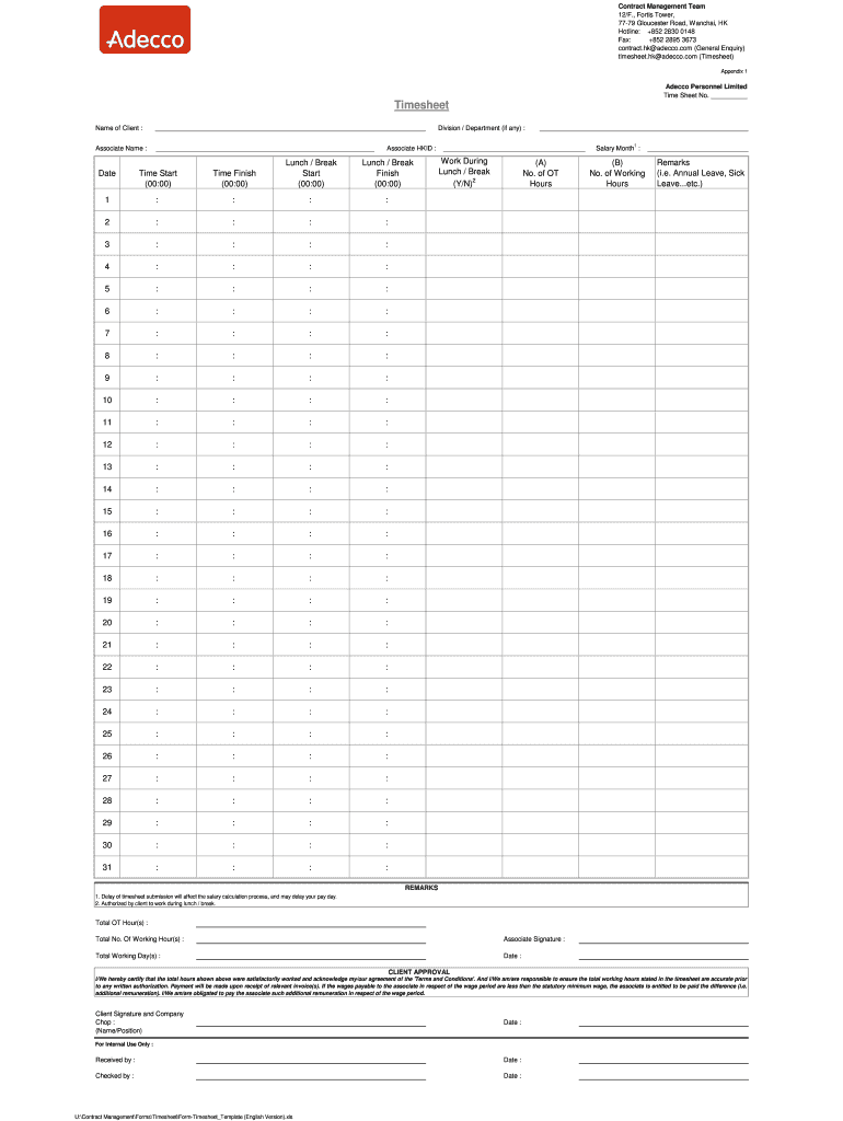 Adecco Timesheet  Form