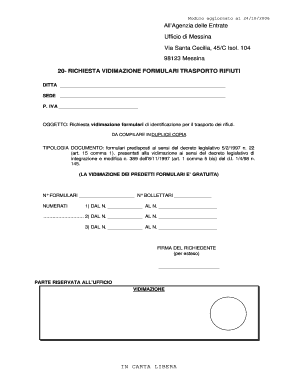 20 RICHIESTA VIDIMAZIONE FORMULARI TRASPORTO RIFIUTI Sicilia Agenziaentrate
