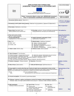 Application for Cyprus Visa Example  Form