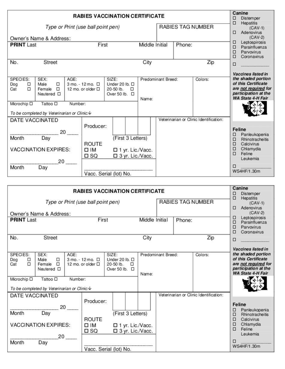 Brabies Vaccination Certificateb WSU Extension Extension Wsu  Form