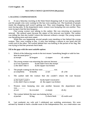 Reading Comprehension B1 Multiple Choice PDF  Form